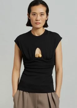 Christopher Esber Underbust Quartz Ribbed Tank - Black/Yellow Stones