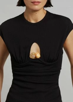 Christopher Esber Underbust Quartz Ribbed Tank - Black/Yellow Stones