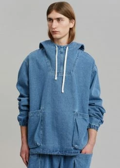 Farmers Market Men Cliff Denim Hoodie - Worn Wash