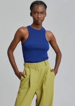 Cream Villa Corsy Ribbed Tank - Navy CLOTHING