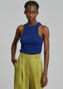 Cream Villa Corsy Ribbed Tank - Navy CLOTHING