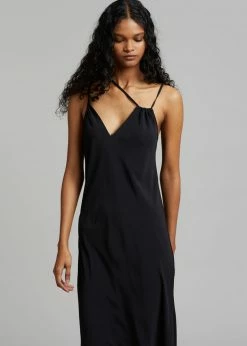 CLOTHING Covert Twist Strap Slip Dress - Black