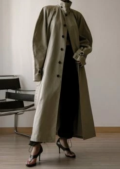 The Frankie Shop Decima Trench Coat - Slate Green