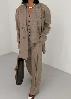 Budget π The Frankie Shop CLOTHING Desio Houndstooth Pants - Chocolate π 14 The Frankie Shop CLOTHING Desio Houndstooth Pants - Chocolate