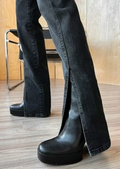 Paper Moon Destry Front Slit Jeans - Black CLOTHING