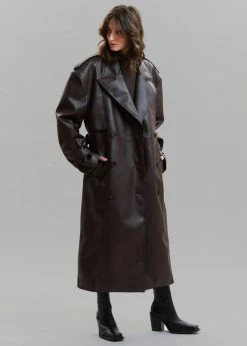 Paper Moon CLOTHING Diana Faux Leather Trench Coat - Java