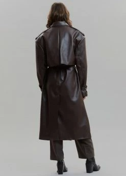Paper Moon CLOTHING Diana Faux Leather Trench Coat - Java