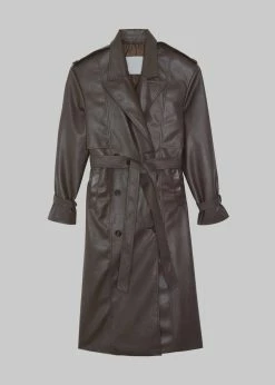 Paper Moon CLOTHING Diana Faux Leather Trench Coat - Java