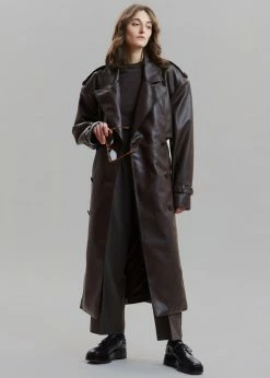 Paper Moon CLOTHING Diana Faux Leather Trench Coat - Java