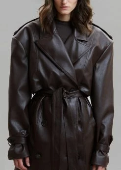 Paper Moon CLOTHING Diana Faux Leather Trench Coat - Java