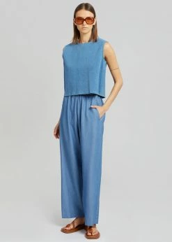 Cafe Noir Dua Loose Pants - Medium Wash CLOTHING