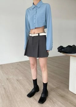 The Frankie Shop CLOTHING Eiko Cropped Shirt - Blue