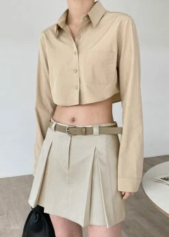 The Frankie Shop Eiko Cropped Shirt - Sand CLOTHING
