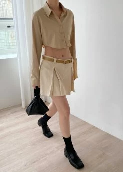 The Frankie Shop Eiko Cropped Shirt - Sand CLOTHING