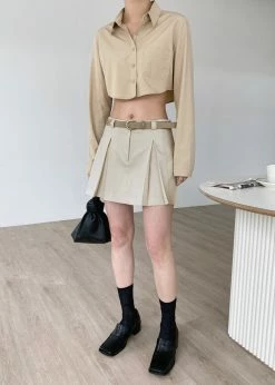 The Frankie Shop Eiko Cropped Shirt - Sand CLOTHING