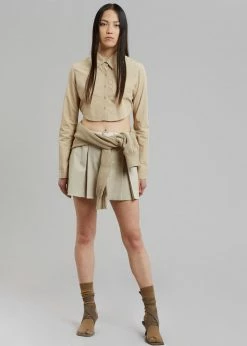 The Frankie Shop Eiko Cropped Shirt - Sand CLOTHING