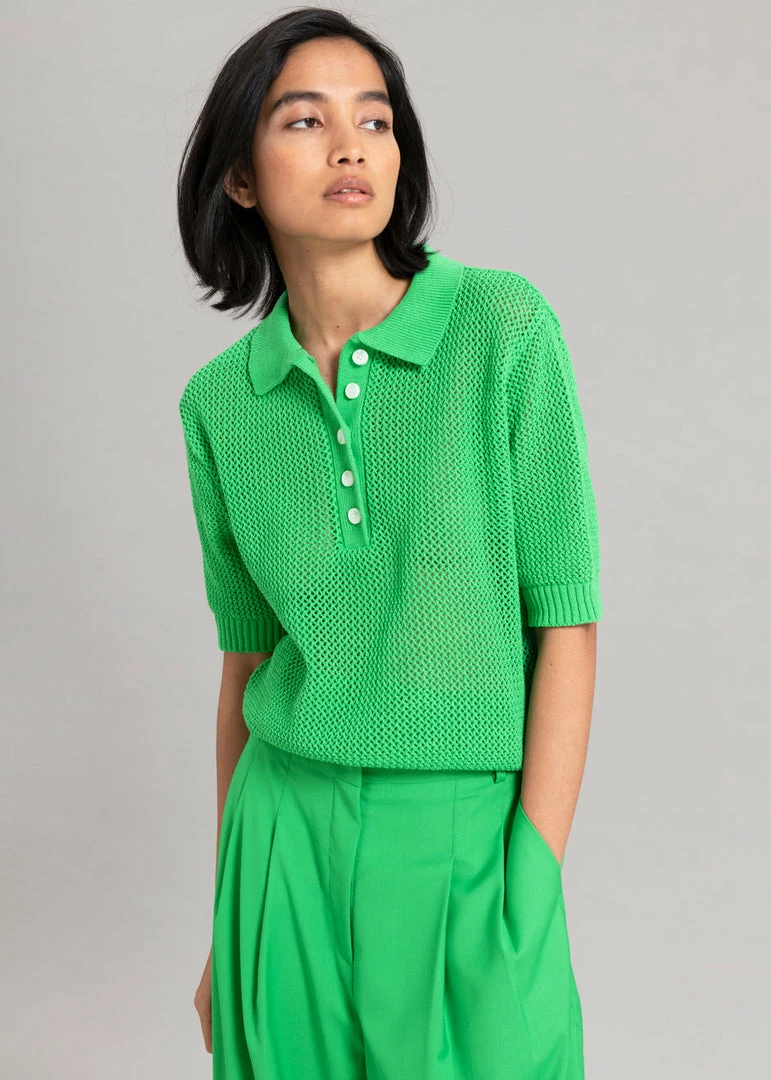 Discount π The Frankie Shop CLOTHING Ela Crochet Polo Top - Kelly Green π 2 The Frankie Shop CLOTHING Ela Crochet Polo Top - Kelly Green
