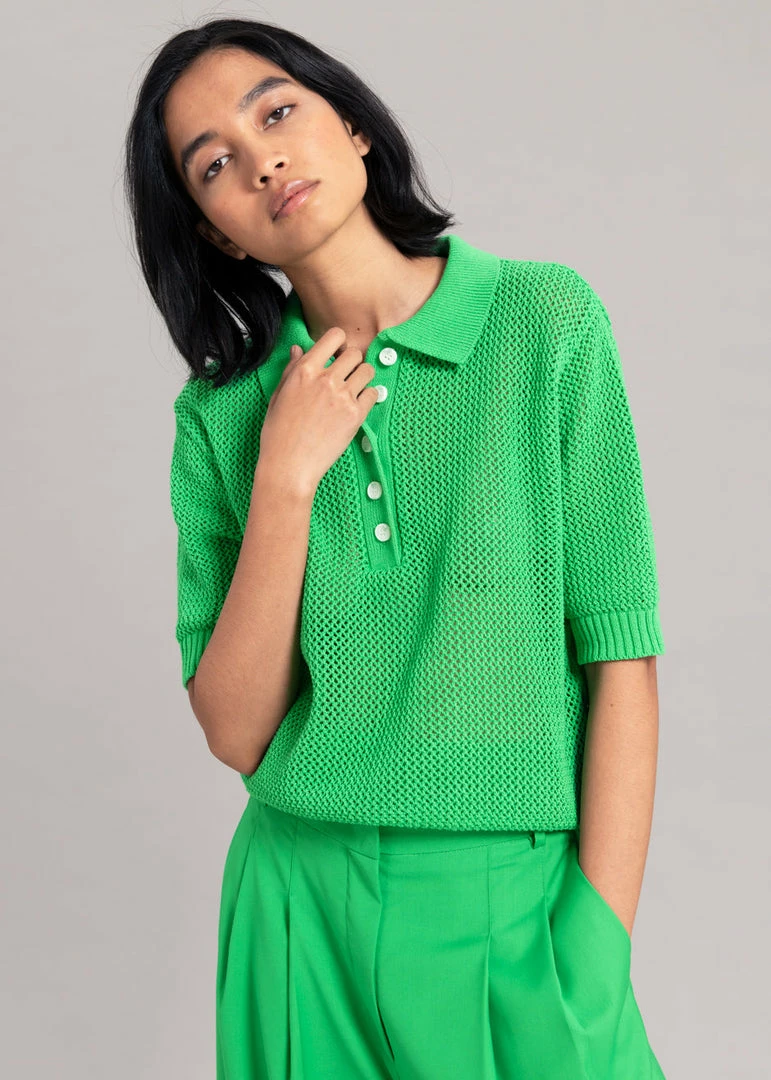 Discount π The Frankie Shop CLOTHING Ela Crochet Polo Top - Kelly Green π 1 The Frankie Shop CLOTHING Ela Crochet Polo Top - Kelly Green