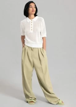 The Frankie Shop Ela Crochet Polo Top - White CLOTHING