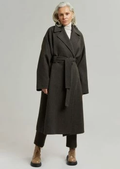 Plus Hong Elan Herringbone Coat - Dark Grey Melange CLOTHING