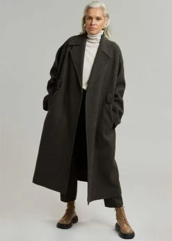 Plus Hong Elan Herringbone Coat - Dark Grey Melange CLOTHING