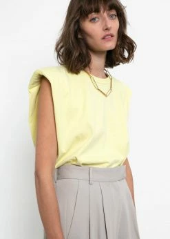 The Frankie Shop TFS X Camille Charrière Eva Padded Shoulder Muscle T-Shirt - Pale Yellow CLOTHING
