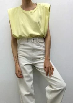 The Frankie Shop TFS X Camille Charrière Eva Padded Shoulder Muscle T-Shirt - Pale Yellow CLOTHING