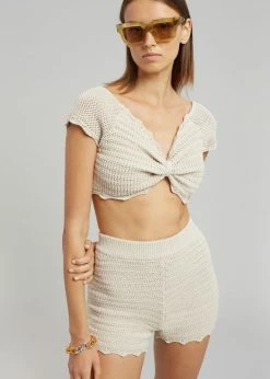 The Plan Galil Crochet Knit Cropped Top - Beige CLOTHING