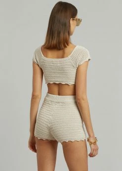 The Plan Galil Crochet Knit Cropped Top - Beige CLOTHING