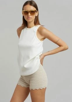 The Plan Galil Crochet Knit Shorts - Beige