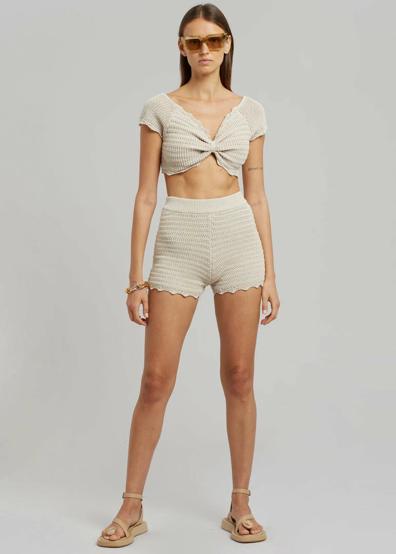 Best Sale π The Plan Galil Crochet Knit Shorts - Beige π₯ 7 The Plan Galil Crochet Knit Shorts - Beige