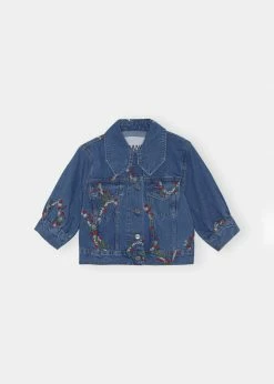 GANNI Denim Puff Sleeve Jacket - Dark Indigo