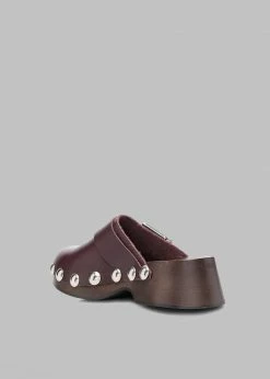 GANNI Studded Leather Clogs - Burgundy SHOES