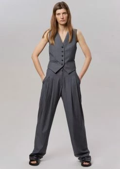 The Frankie Shop CLOTHING Gelso Pleated Trousers - Dark Grey Melange