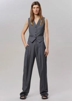 The Frankie Shop CLOTHING Gelso Pleated Trousers - Dark Grey Melange