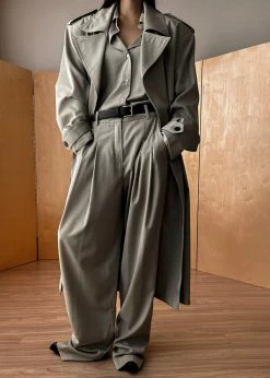 The Frankie Shop CLOTHING Gelso Pleated Trousers - Light Taupe Melange