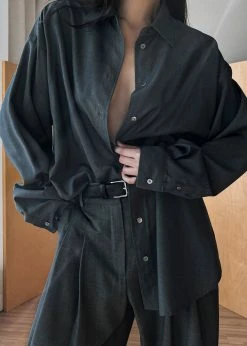 The Frankie Shop Gelso Shirt - Dark Grey Melange CLOTHING