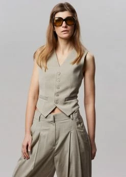 The Frankie Shop Gelso Waistcoat - Light Taupe Melange CLOTHING
