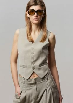 The Frankie Shop Gelso Waistcoat - Light Taupe Melange CLOTHING