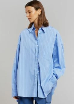 The Frankie Shop Georgia Pinstripe Shirt - Light Blue