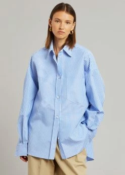 The Frankie Shop CLOTHING Georgia Stripe Shirt - White/Light Blue