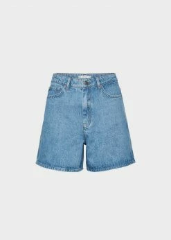Gestuz Dena High Waist Shorts - Washed Mid Blue