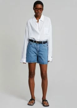 Gestuz Dena High Waist Shorts - Washed Mid Blue
