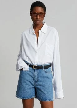 Gestuz Dena High Waist Shorts - Washed Mid Blue