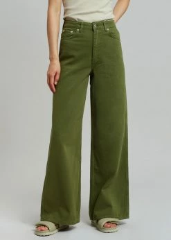 Gestuz Elma Twill Wide Pants - Chive CLOTHING