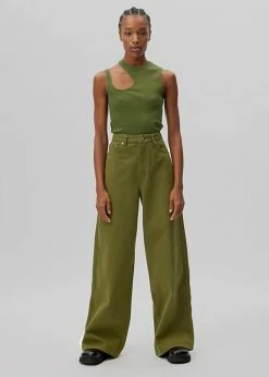 Gestuz Elma Twill Wide Pants - Chive CLOTHING
