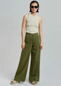 Gestuz Elma Twill Wide Pants - Chive CLOTHING