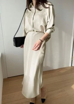 The Frankie Shop CLOTHING Gio Silky Shirt - Custard