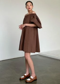 Creamvilla Greta Off Shoulder Dress - Chocolate CLOTHING