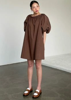 Creamvilla Greta Off Shoulder Dress - Chocolate CLOTHING